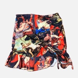 NUDE RENAISSANCE PAINTING PRINT RUCHED RUFFLE MINI SKIRT
